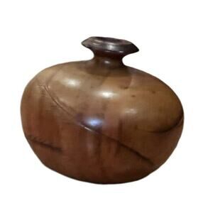 Hand Turned Wood Vase The Wood Whittlers Wheat Grain Carvings Mini 2.5” Tall